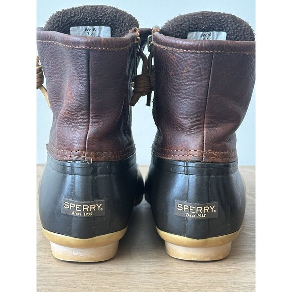 Sperry Saltwater W's 7.5 Brown Leather and Dark Brown Duck Rain Winter Boots - Picture 9 of 10